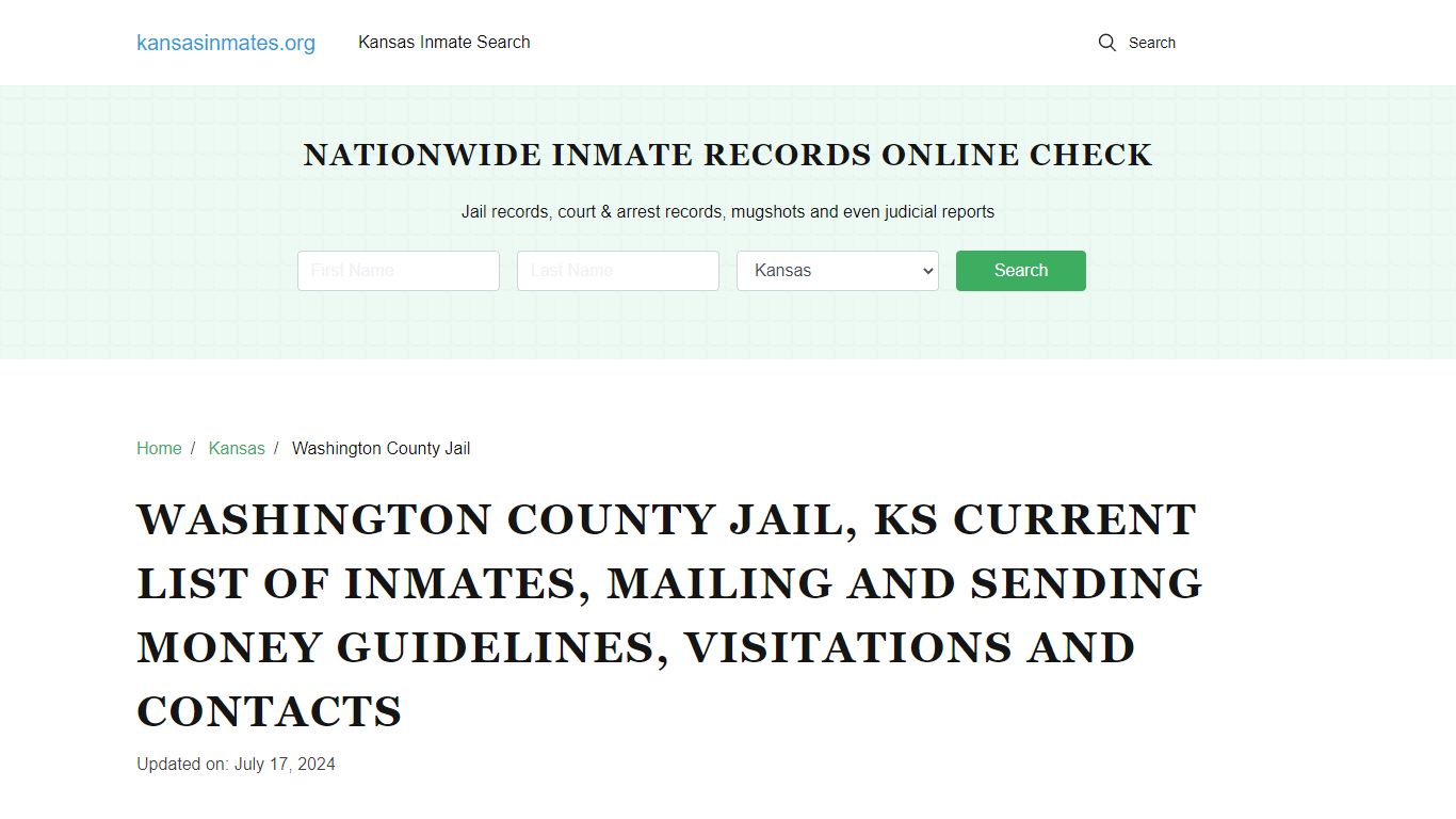 Washington County Jail - Kansas Inmate S