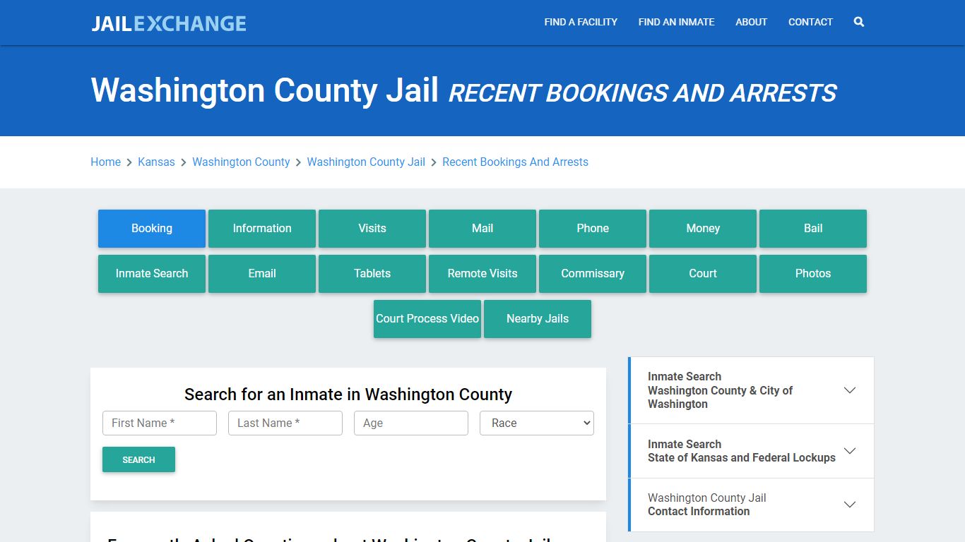 Washington County Jail KS Recent Arrests and Bookings